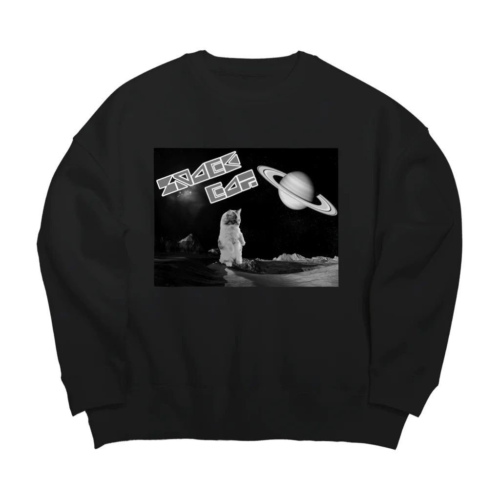 おもち屋さんのモノクロスペースキャット Big Crew Neck Sweatshirt