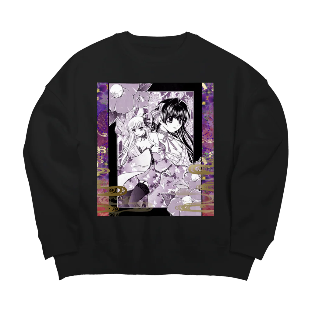 月蝕ざっか店＠SUZURIの和椿／Japanese Kimono Girls Big Crew Neck Sweatshirt