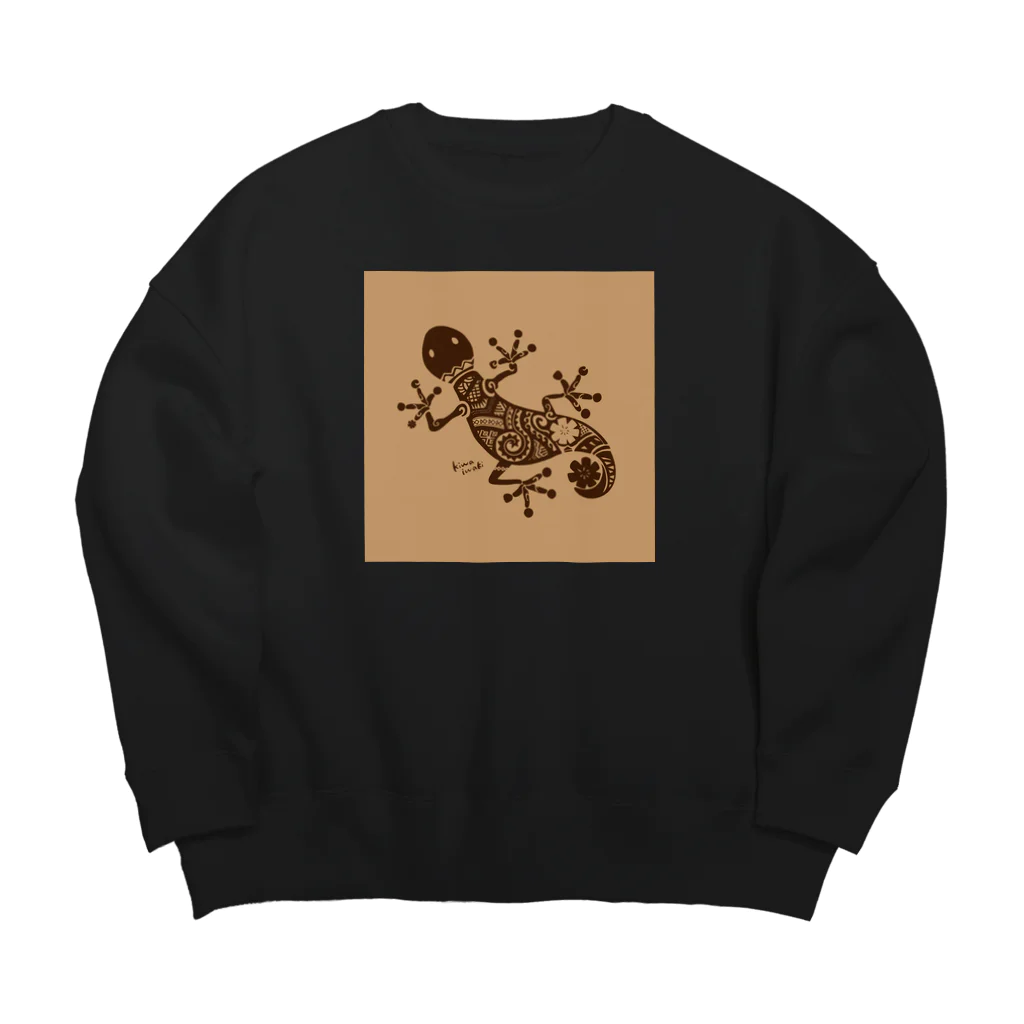 kiwaiwakiのヤモリ(暗茶) Big Crew Neck Sweatshirt