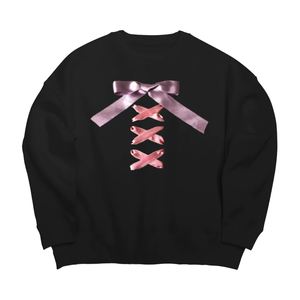 💜Salon de Lucia💜のPink × Lavender Lased-up Ribbon Big Crew Neck Sweatshirt