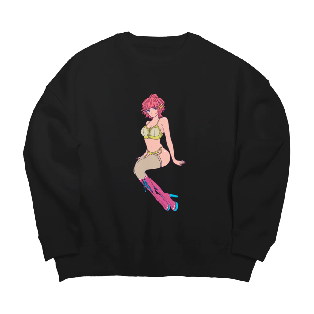 ヌケガケ☆ゆ〜らんのロングブーツっ子☆ピンク Big Crew Neck Sweatshirt