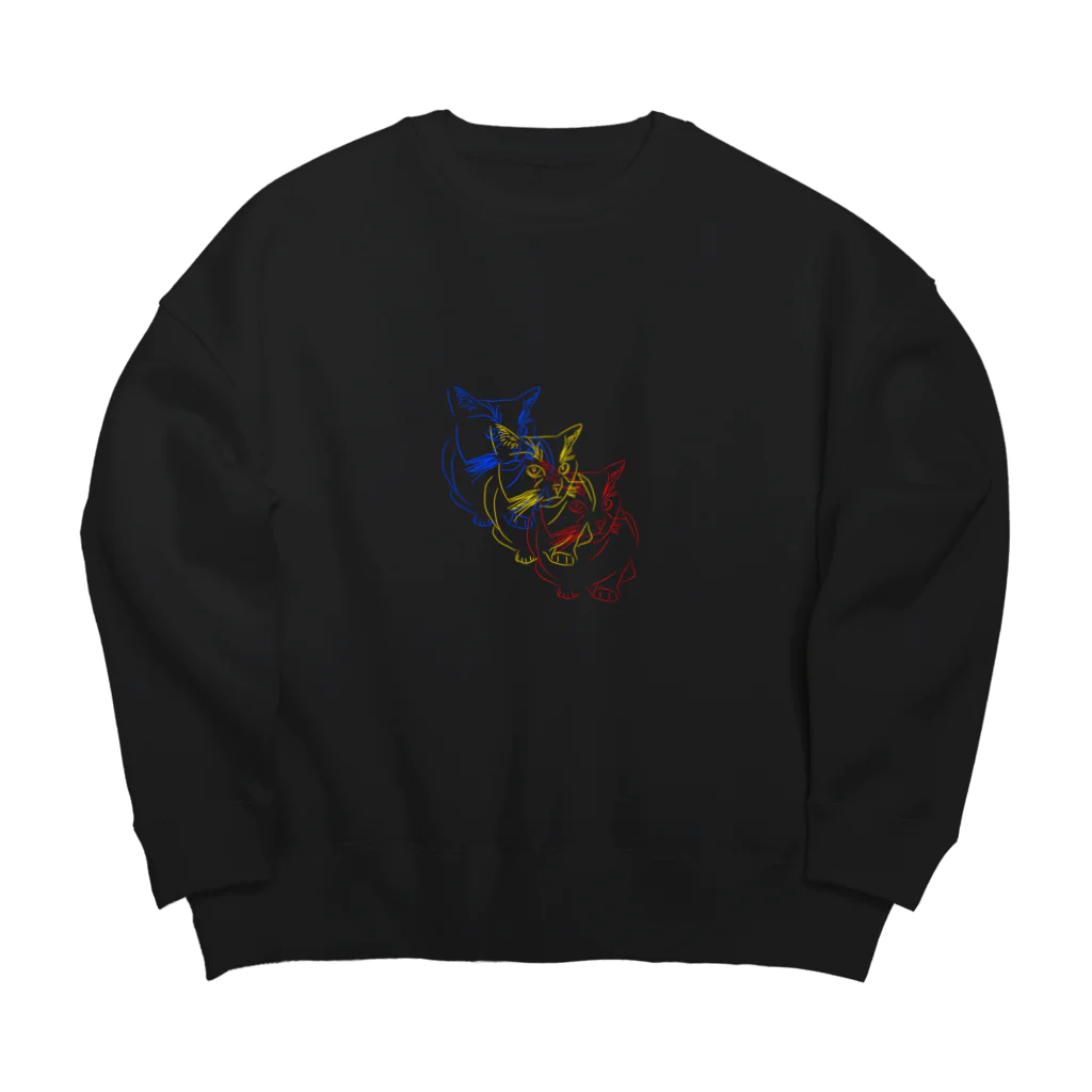 Kのデザインの三色猫 Big Crew Neck Sweatshirt