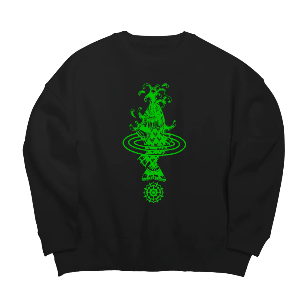 W.S.E.のWSEオリジナル　彫師デザイン　緑プリント Big Crew Neck Sweatshirt