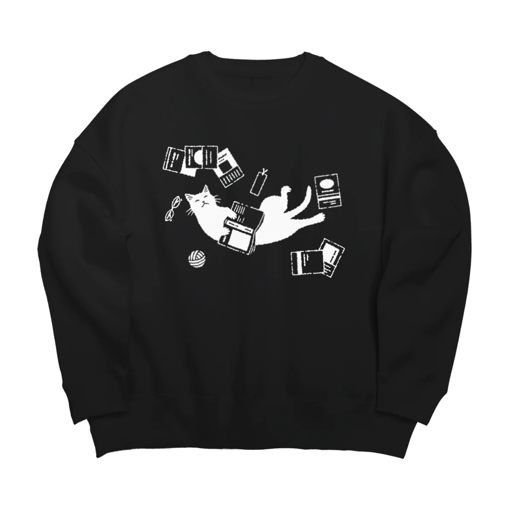 123izmの読書ねこ（白） Big Crew Neck Sweatshirt