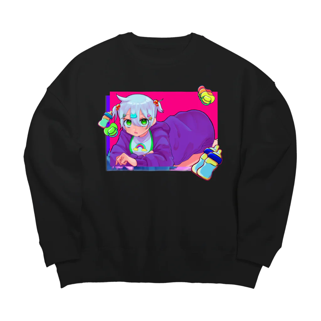 池のほとりのレインボーよだれかけちゃん Big Crew Neck Sweatshirt