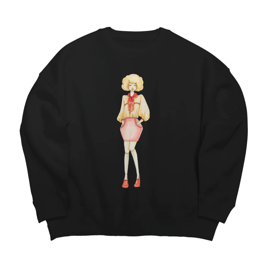 303companyのファッションデザイン画イラスト 「ピンクの女の子」 Big Crew Neck Sweatshirt