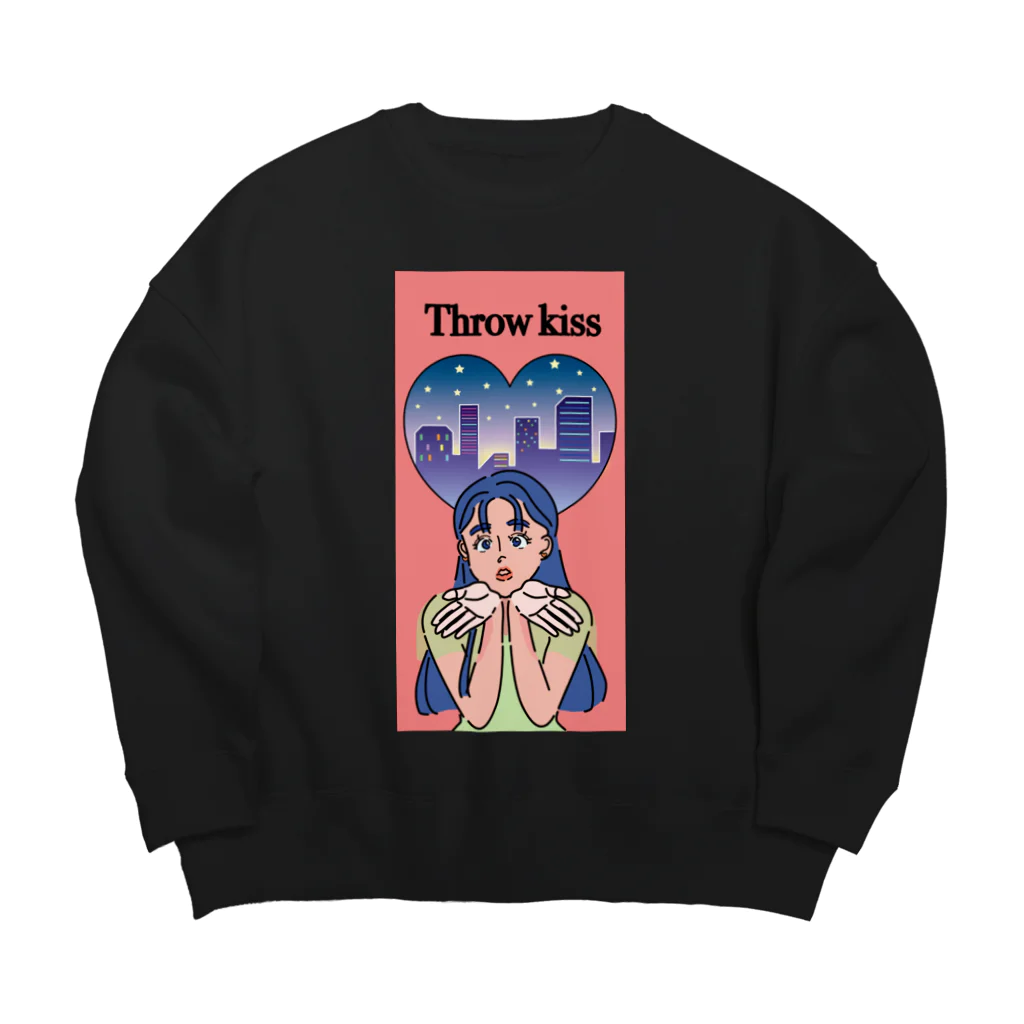 TSUKIKOU SHOP の投げキッスの女の子 Big Crew Neck Sweatshirt