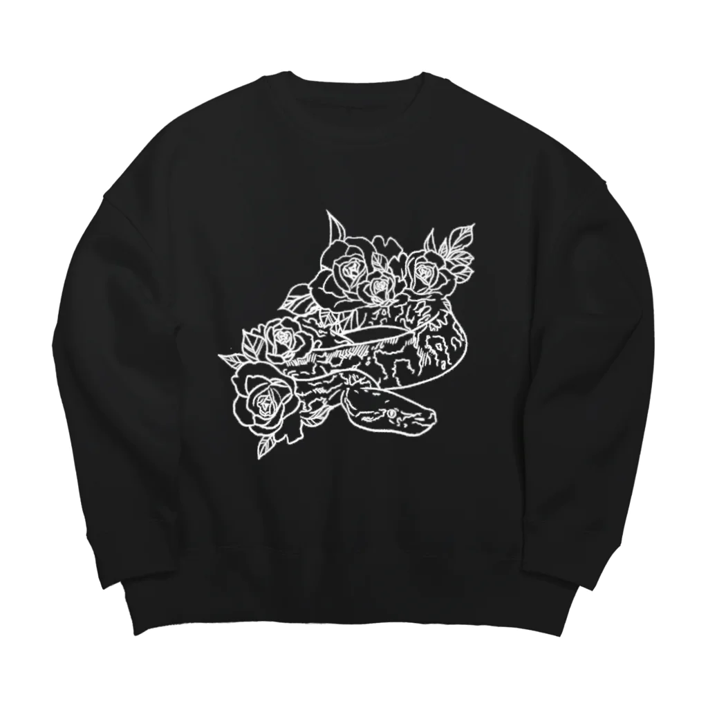 KakeraPlants(カケラプランツ)の｢omochi｣(線画/白抜き)アルビノボールパイソン Big Crew Neck Sweatshirt