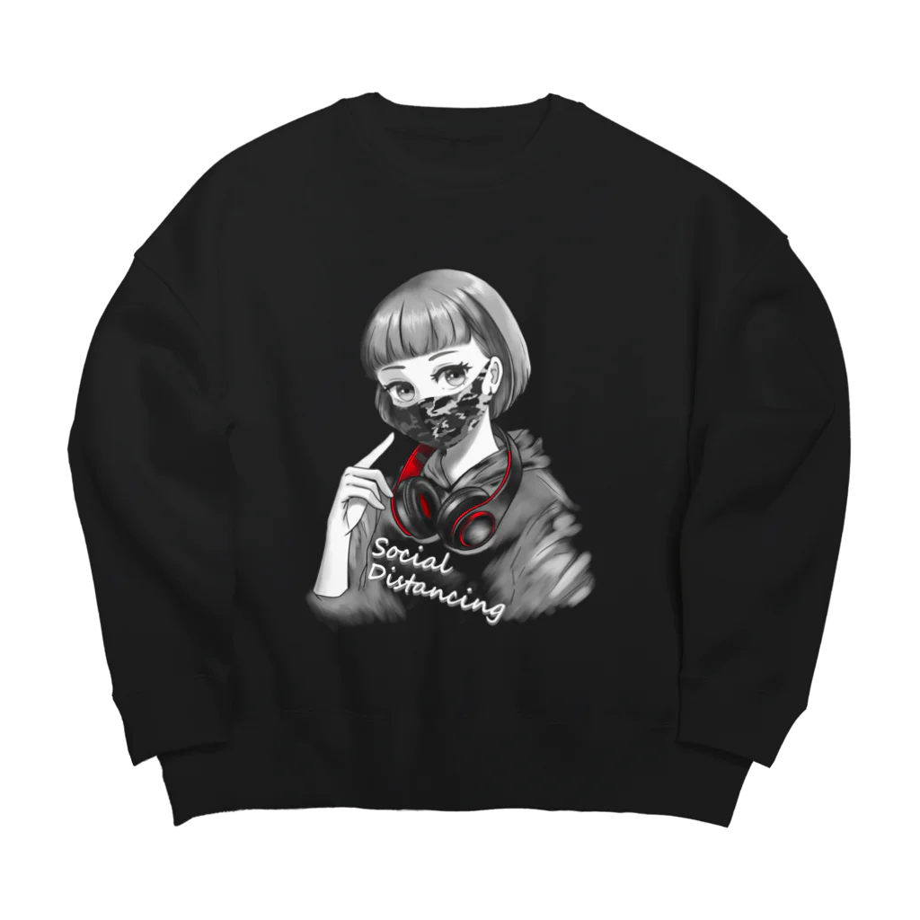 和温堂の迷彩マスク  モノクロ　文字白 Big Crew Neck Sweatshirt