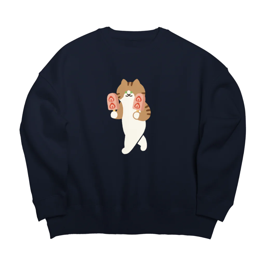 SUIMINグッズのお店の【大】いちごアイスをあざとく運ぶねこ Big Crew Neck Sweatshirt