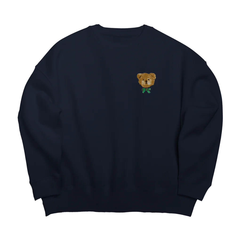 papiko くまさんのワンポイント　ぬいぐるみ　テディベア　リボン Big Crew Neck Sweatshirt