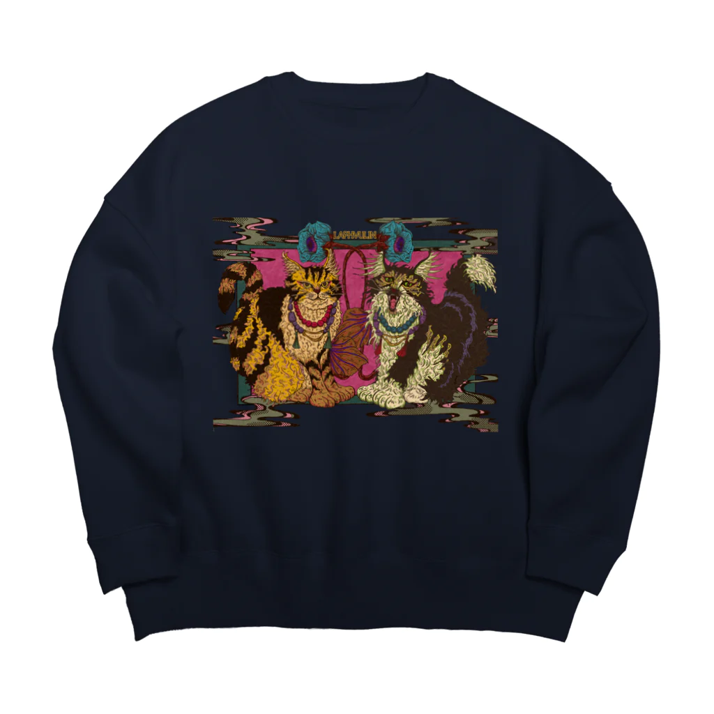 ねこのLAPHCONESSの透過スタイル　阿吽の狛猫ラフ子とヴーリン Big Crew Neck Sweatshirt