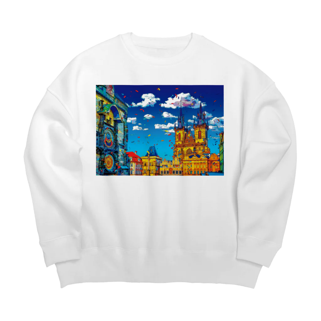 GALLERY misutawoのチェコ プラハの天文時計とティーン教会 Big Crew Neck Sweatshirt