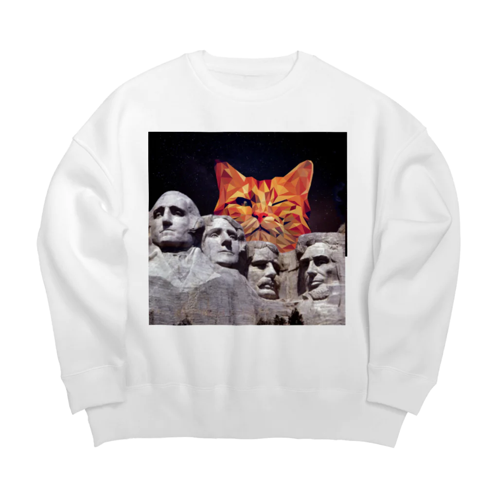 SPADAのMoai Statue and Cat Art Big Crew Neck Sweatshirt