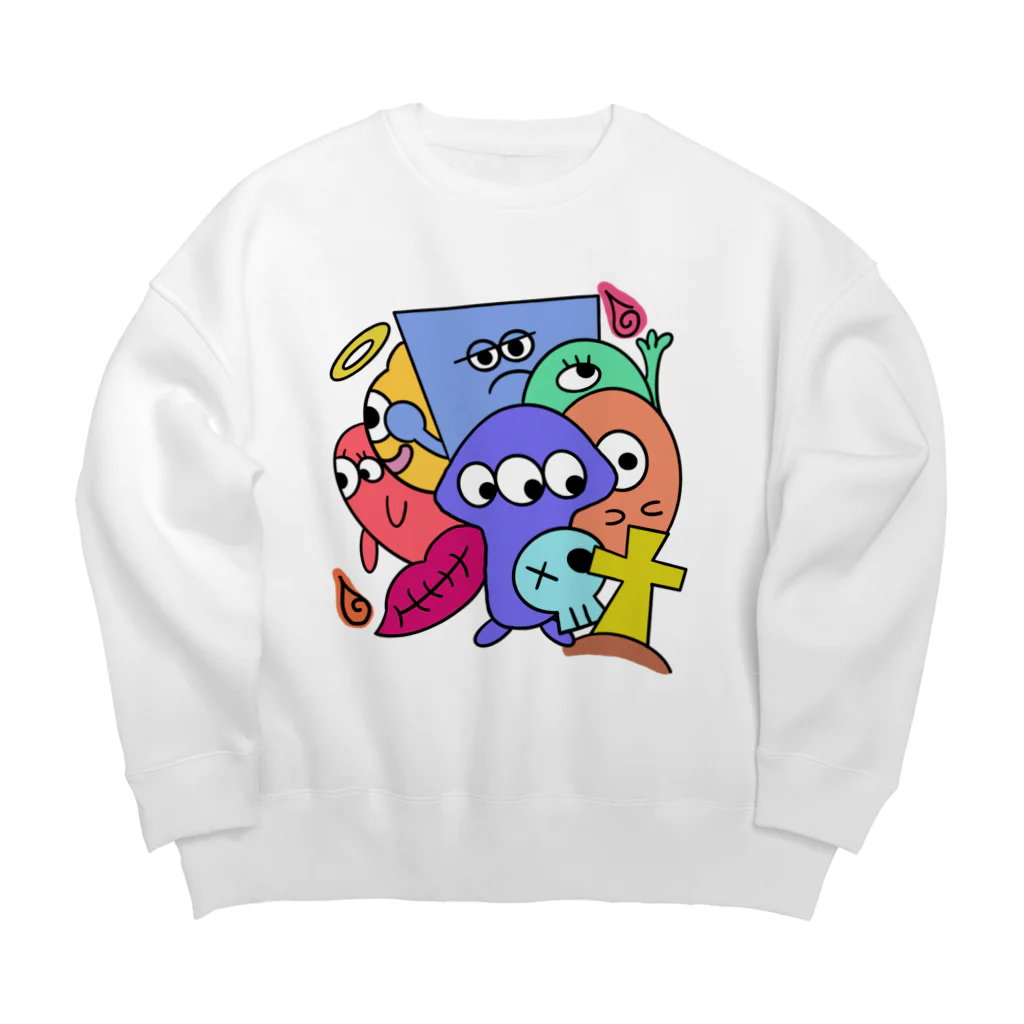 おはる屋さんのカラフルなおばけ達 Big Crew Neck Sweatshirt