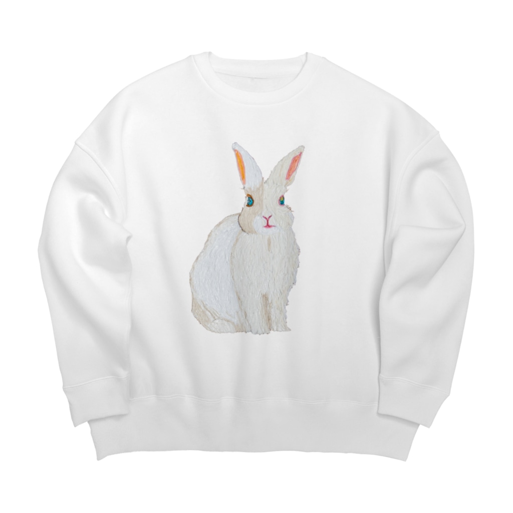 rabbit loverのフワフワうさぎ（白） Big Crew Neck Sweatshirt