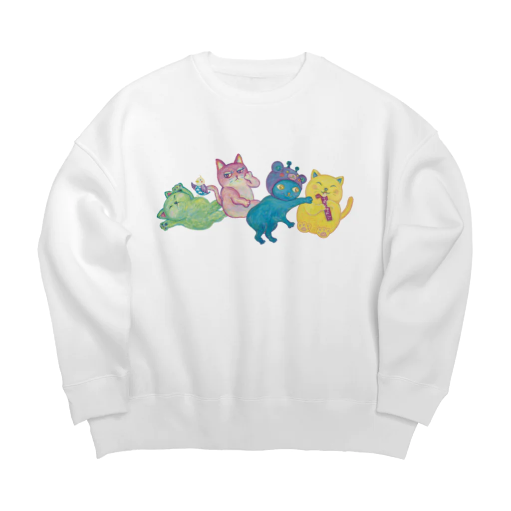 char pottery のカラフルねこと空インコ  Big Crew Neck Sweatshirt