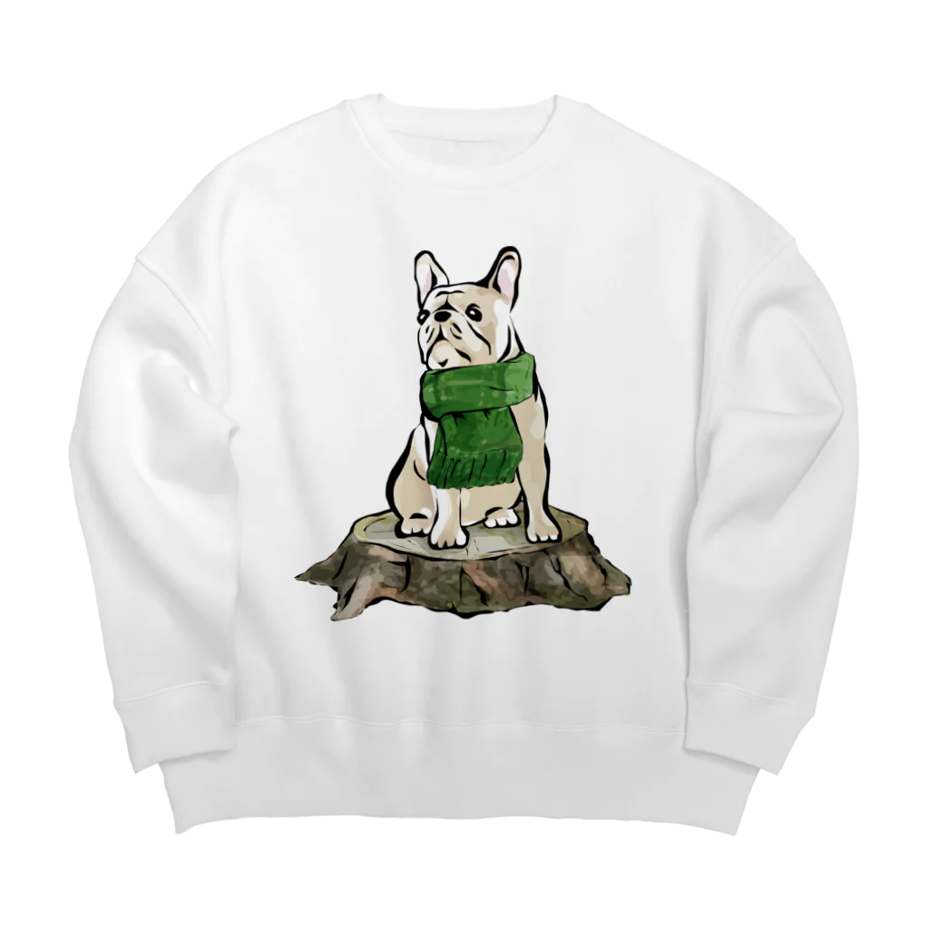 犬グッズの店しえるぶるーのマフラーを着けたフレンチブルドッグ　クリーム Big Crew Neck Sweatshirt