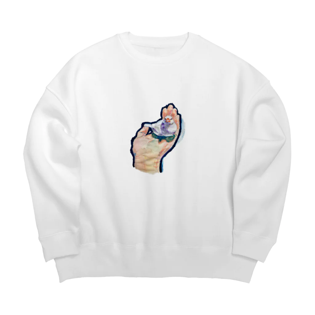 Rainy_Rainyの手乗り白文鳥 Big Crew Neck Sweatshirt