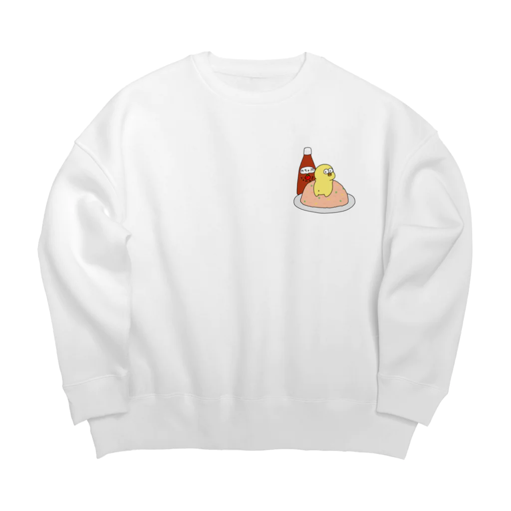 おばけのオムライスにされるひよこさん Big Crew Neck Sweatshirt