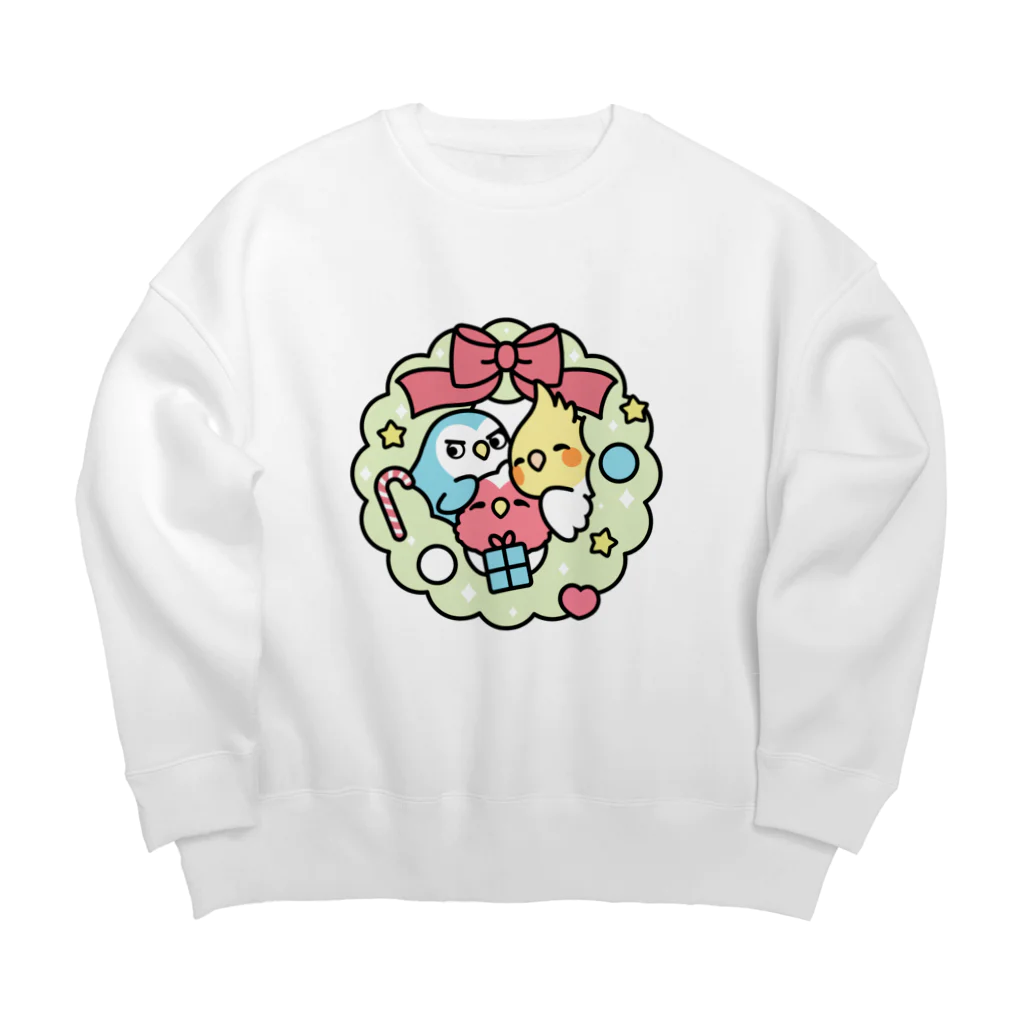 Cody the Lovebirdの 1 アイテムズ クリスマスリース コザクラインコ、オカメインコ Chubby Bird Big Crew Neck Sweatshirt