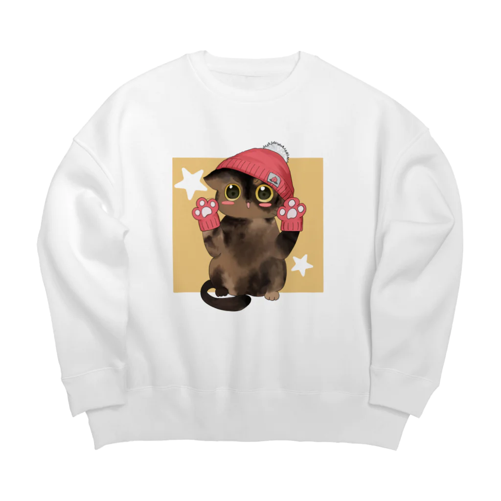 ねこほうチャンネル公式グッズの冬手袋モモちゃん Big Crew Neck Sweatshirt