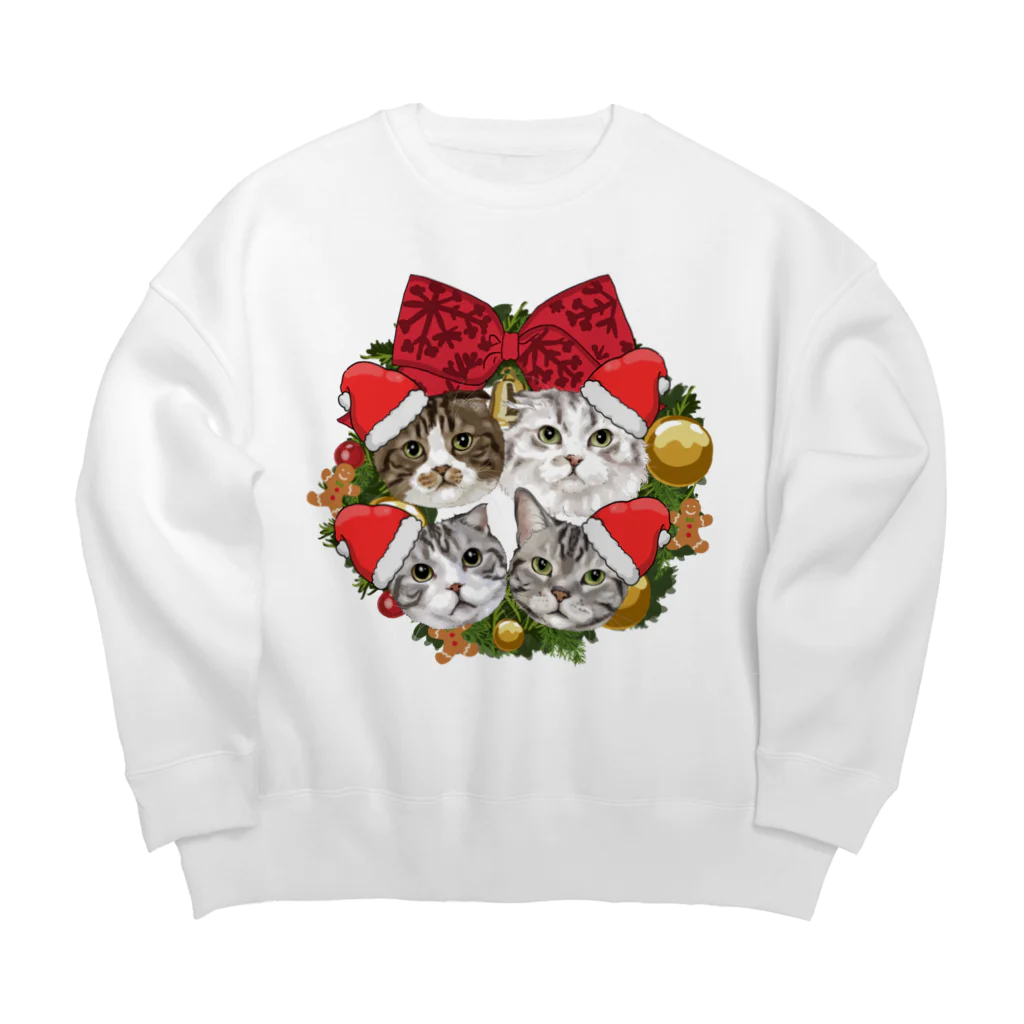 みきぞーん｜保護猫 ミッキー画伯と肉球とおともだちのden suu sho kaki nyanta-claus Big Crew Neck Sweatshirt