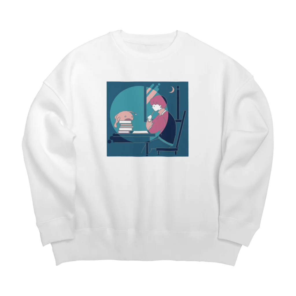 mantamanの深夜に勉強をがんばるあなたへ。 Big Crew Neck Sweatshirt