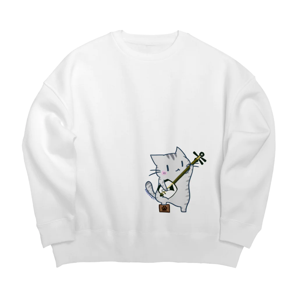 絵娯クリエイトのひのもとにゃんこ® 津軽三味線にゃんこ Big Crew Neck Sweatshirt