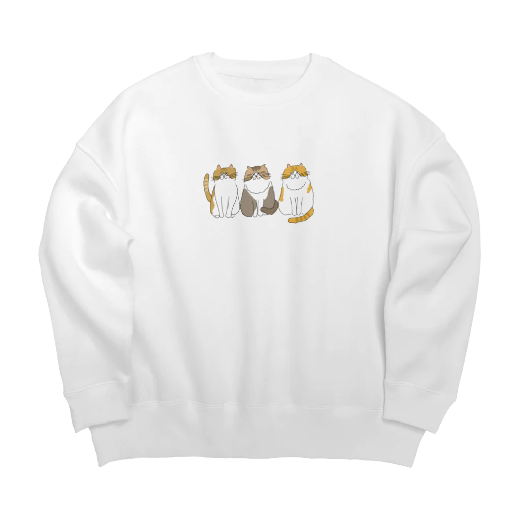 お髭ちゃんのおみせ。のふわふわ３にゃんず Big Crew Neck Sweatshirt