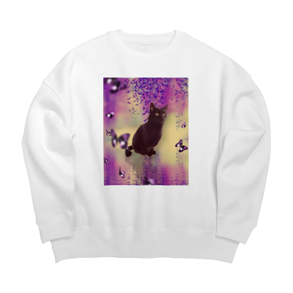 live with catsの黒猫と藤の花 Big Crew Neck Sweatshirt