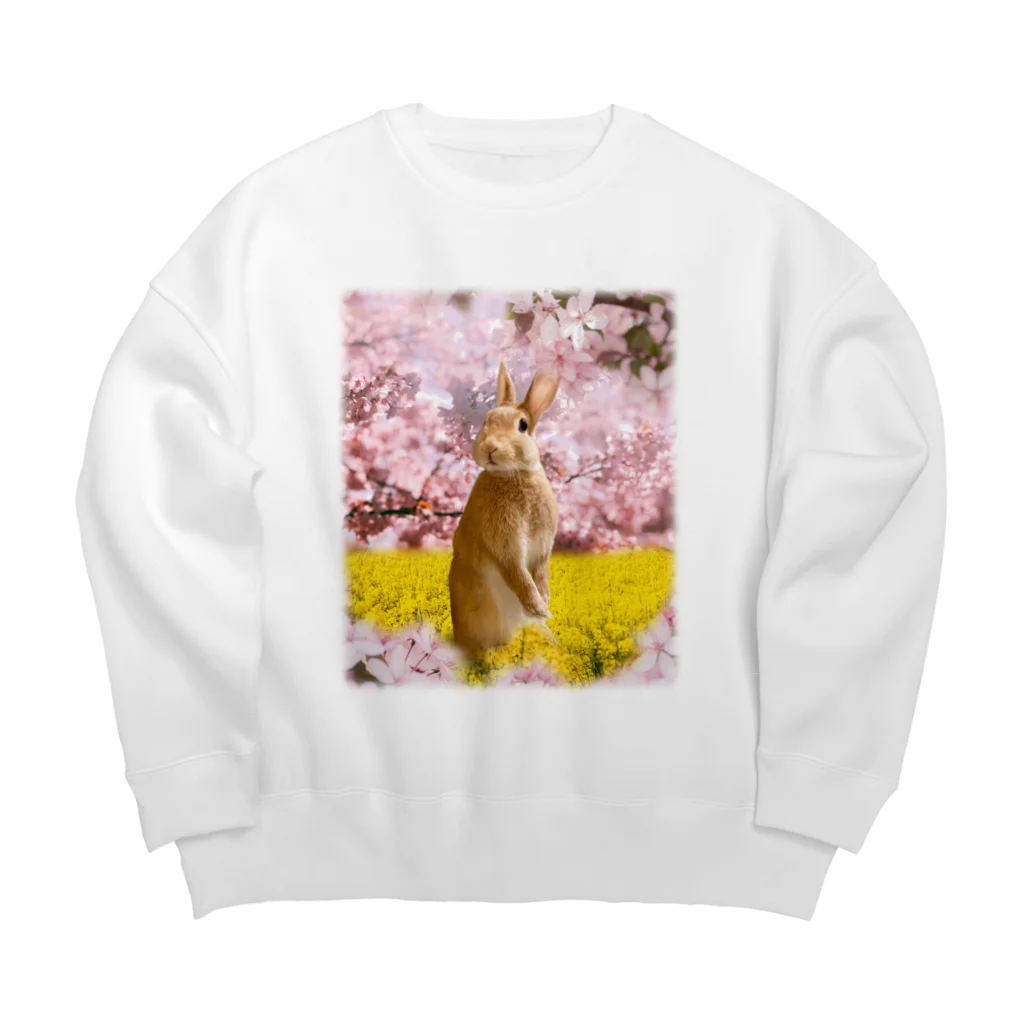 うさぎのうみちゃんねるショップのお花見うさぎ-うさぎのうみ Big Crew Neck Sweatshirt