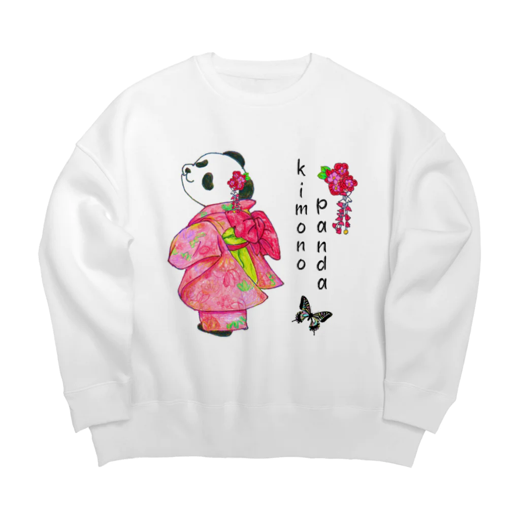 ちょらぷみの見返りぱんだ　着物パンダ　和服　和柄　振袖 Big Crew Neck Sweatshirt