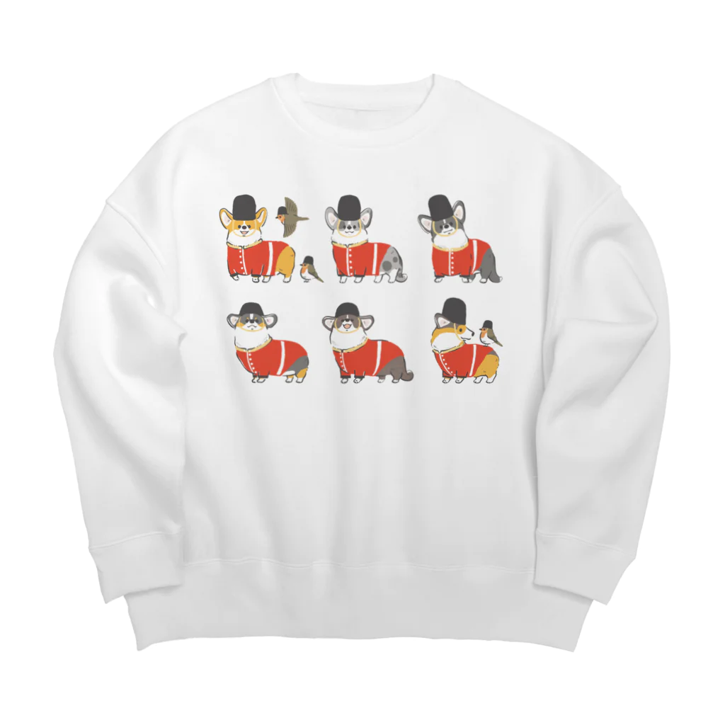 サカモトリエ/イラストレーターの近衛兵コーギーとロビンたち Big Crew Neck Sweatshirt