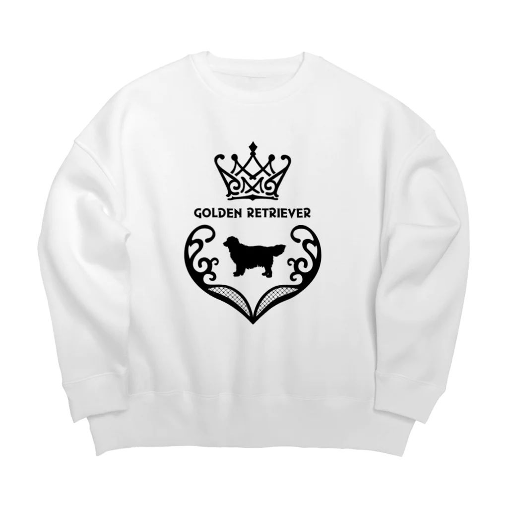 onehappinessのゴールデンレトリバー　crown heart　onehappiness　black Big Crew Neck Sweatshirt