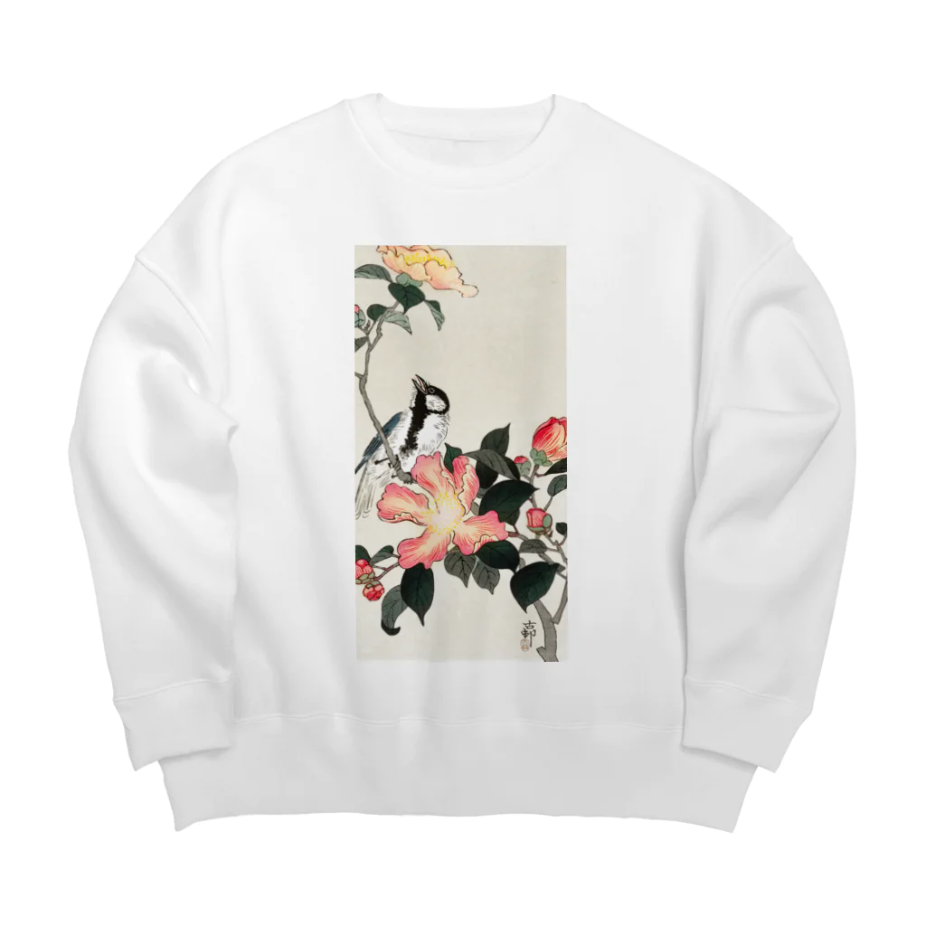 MUGEN ARTの小原古邨　椿に四十雀  Ohara Koson / Great tit on branch with pink flowers  Big Crew Neck Sweatshirt