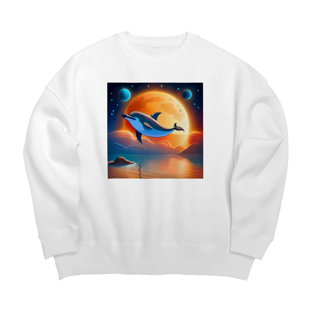 dolphineの宇宙のヒーリングドルフィン Big Crew Neck Sweatshirt