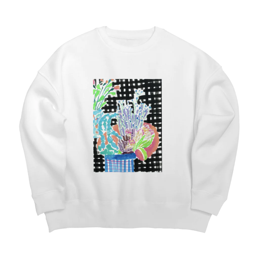 yuko maegawaのチェックの壁と花束 Big Crew Neck Sweatshirt