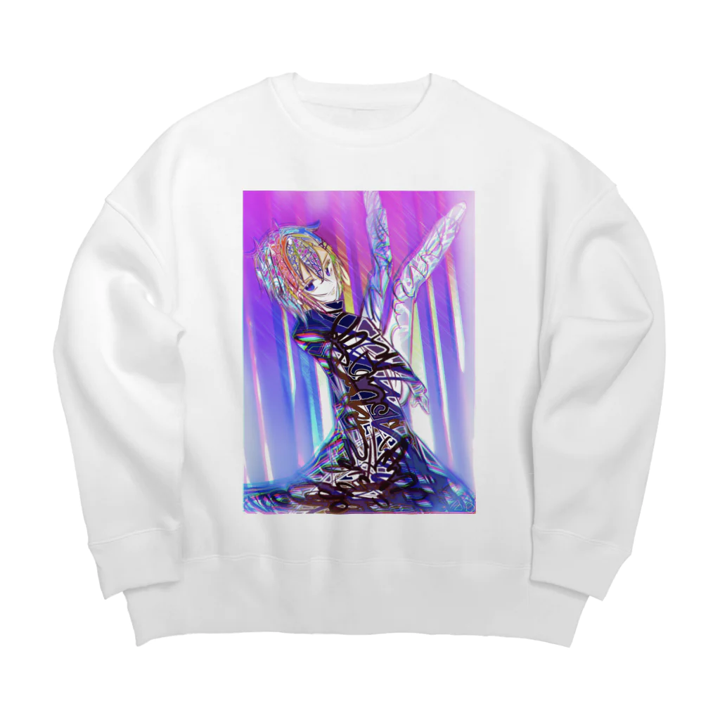 銀海りきる🦎🎨のステンドグラス風男の子（銀） Big Crew Neck Sweatshirt