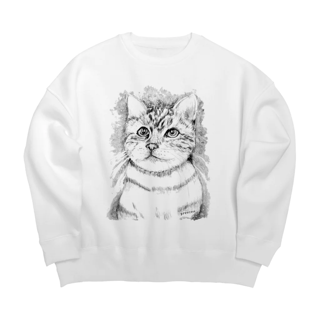 greetenのアート猫　モノクロ　 Big Crew Neck Sweatshirt