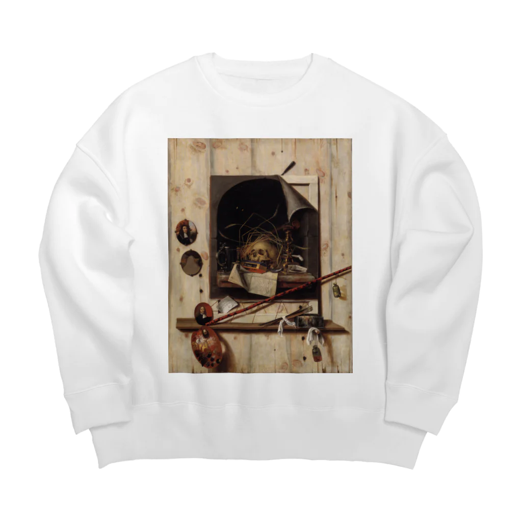 世界美術商店のヴァニタス画のあるアトリエの壁 / Trompe l'oeil with Studio Wall and Vanitas Still Life Big Crew Neck Sweatshirt