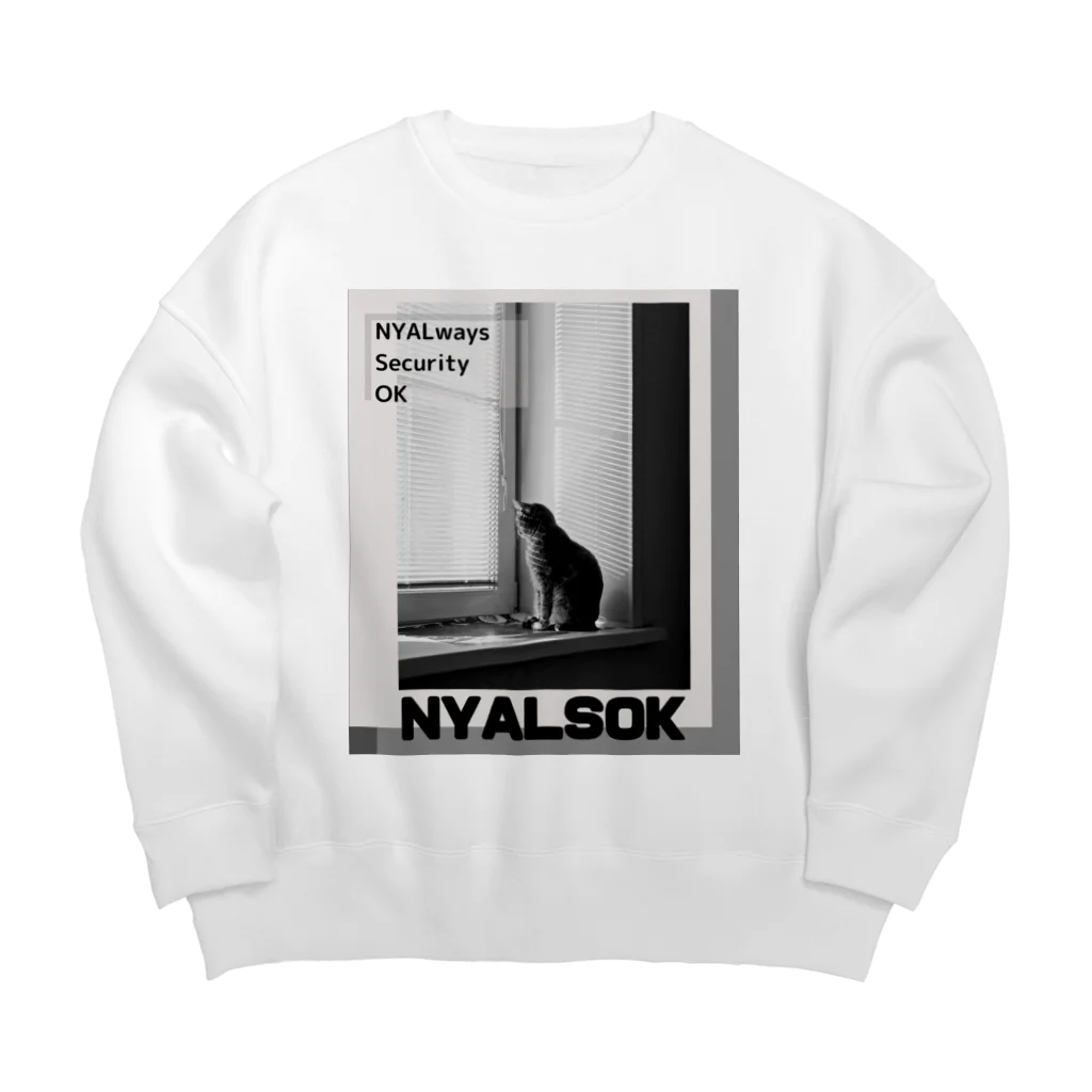 ＠meiliecat🐈original goodsのにゃるそっく🐈NYALSOK（モノトーン） Big Crew Neck Sweatshirt