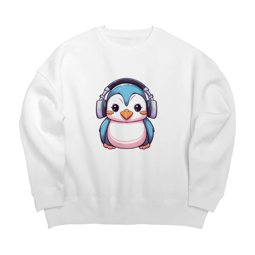 Vasetti_pressのヘッドホンを付けているペンギン Big Crew Neck Sweatshirt