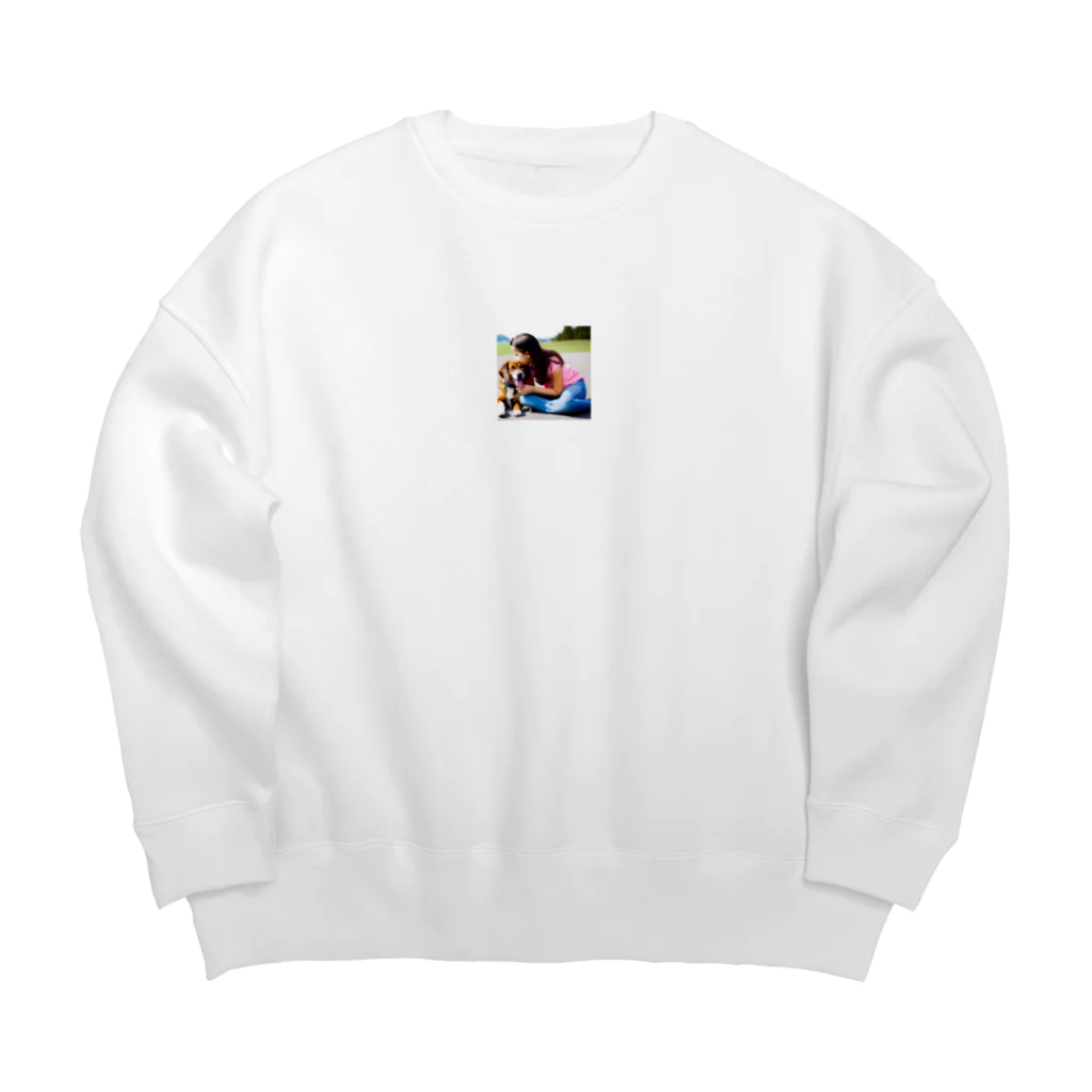 テルのビジネス大学のショップの可愛い犬と少女 Big Crew Neck Sweatshirt