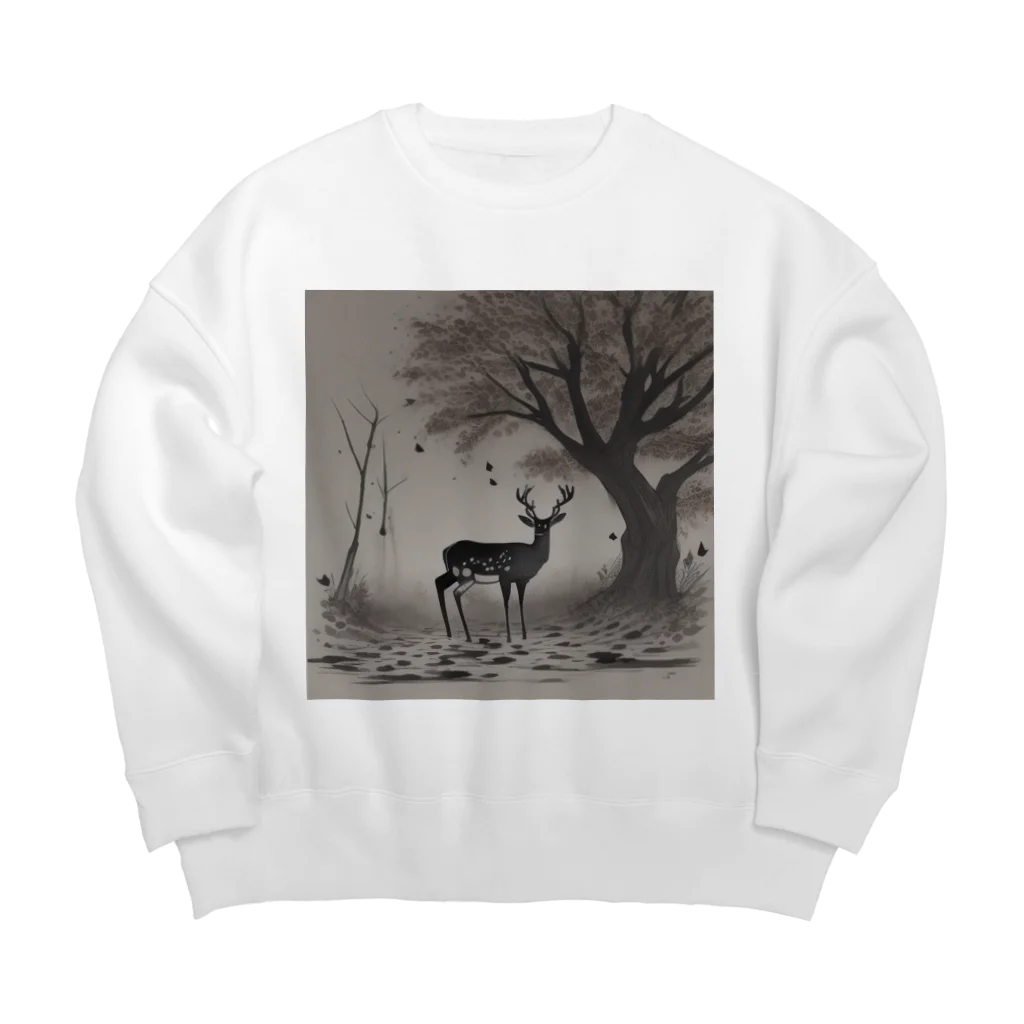 Ki-nacoの鹿と枯れ葉 Big Crew Neck Sweatshirt