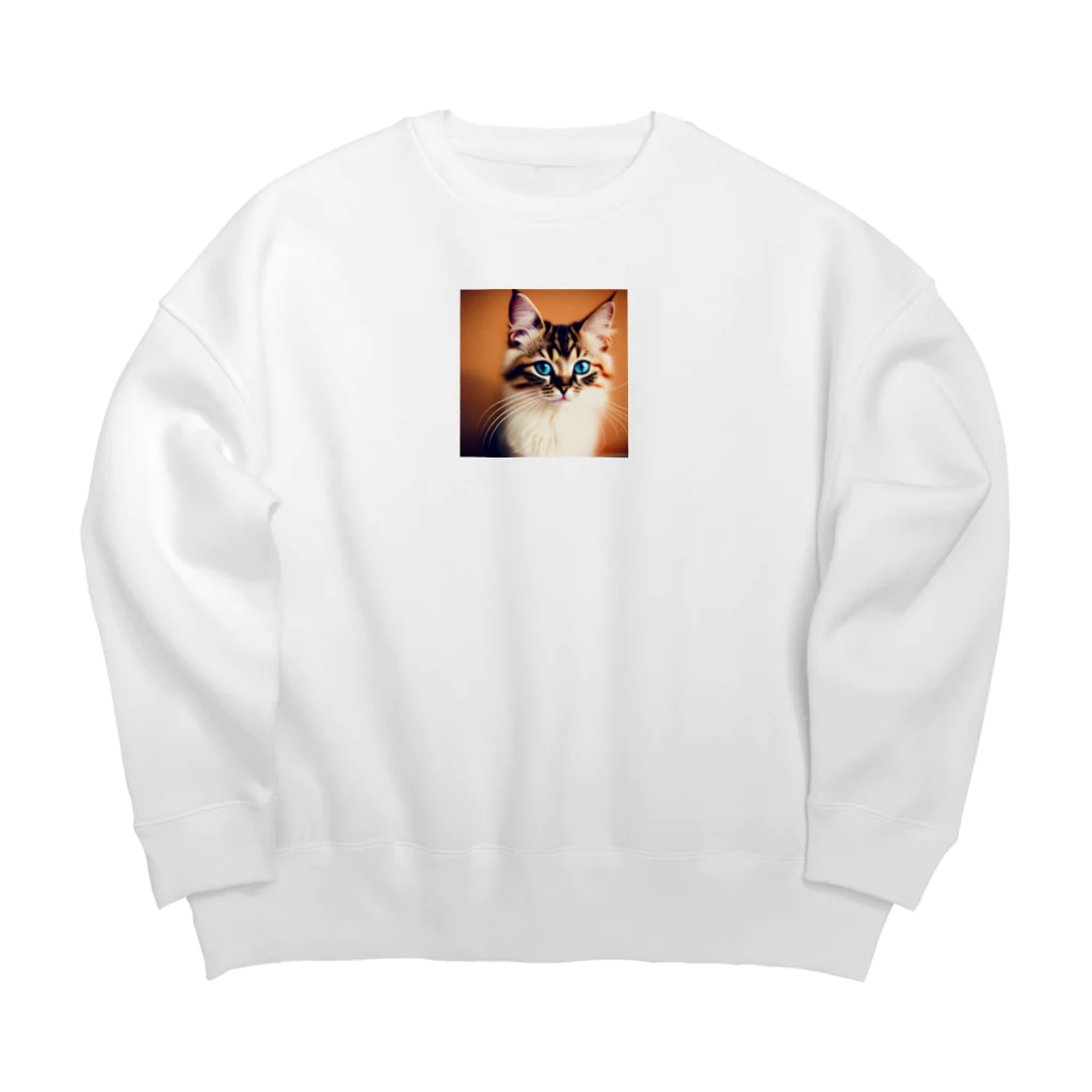 のぞかれ隊の可愛いネコ　ブルーアイズ Big Crew Neck Sweatshirt