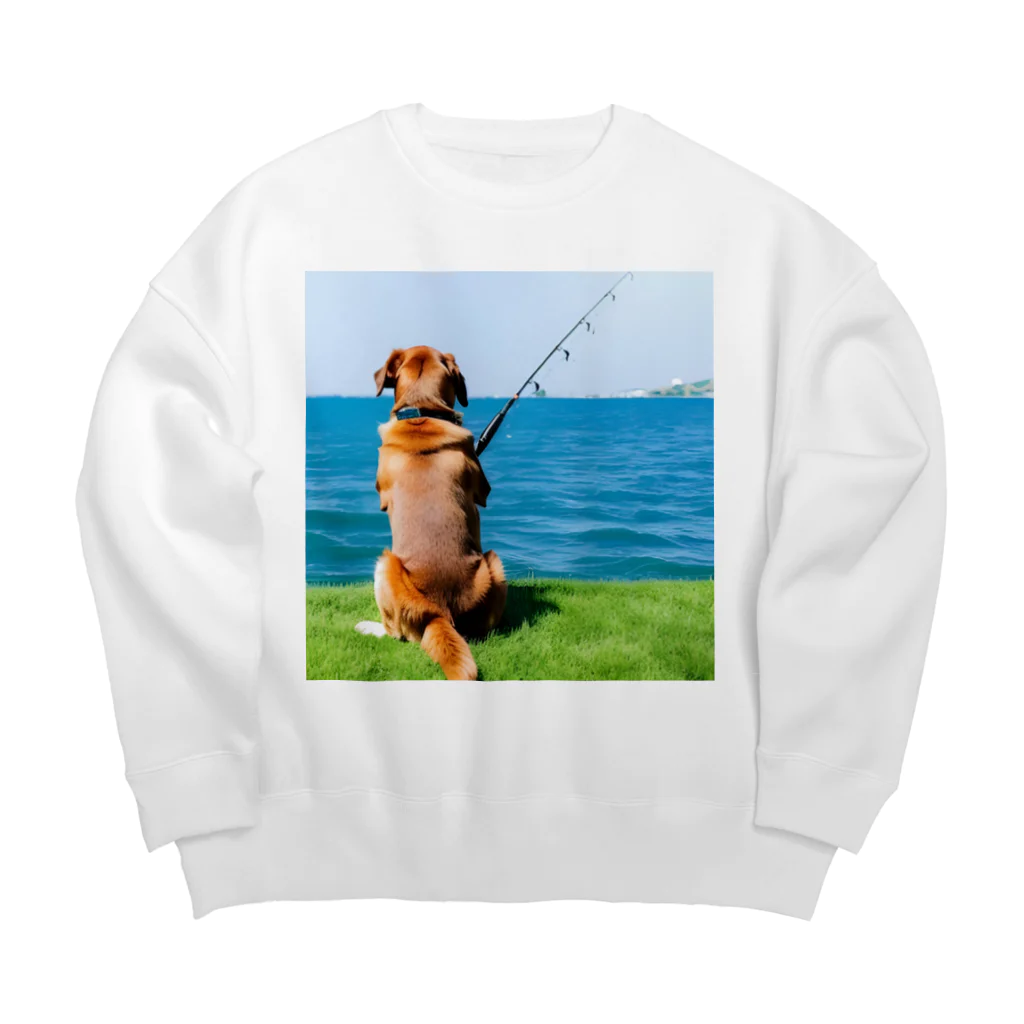 the dog is ⚫︎⚫︎ing ✖️✖️のthe dog is fishing fish Big Crew Neck Sweatshirt