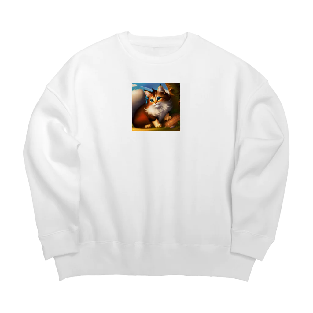 コハクの家のかわいい猫のイラストグッズ Big Crew Neck Sweatshirt