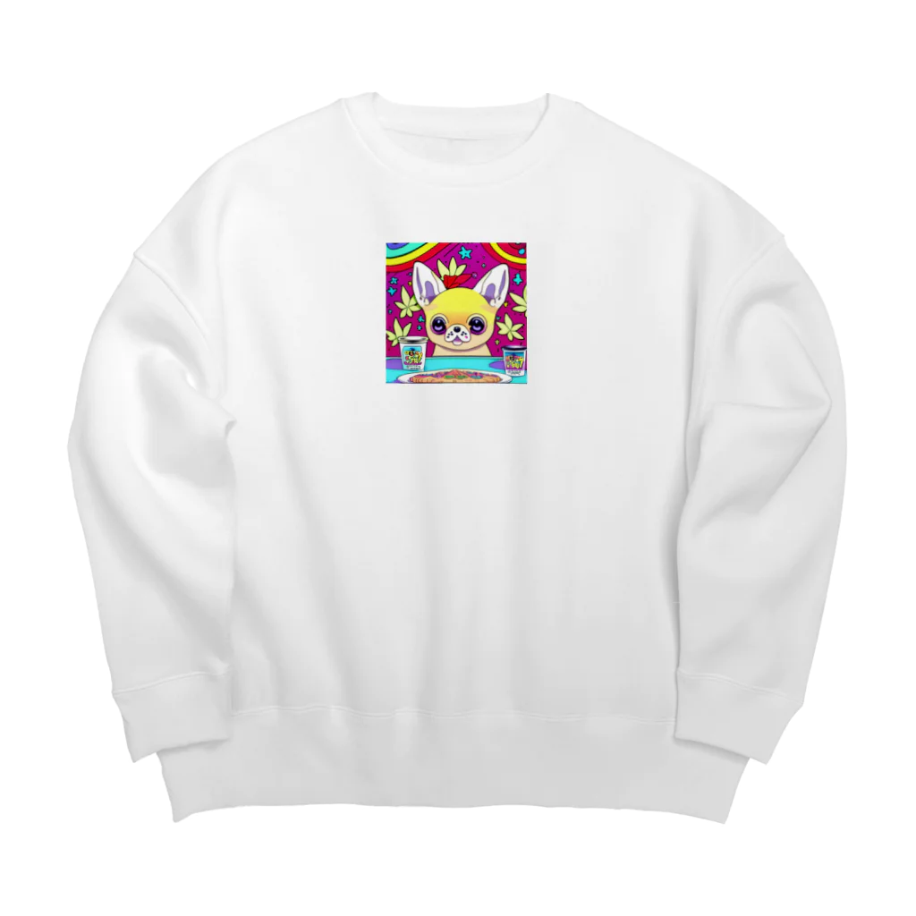 チワワ愛好家ショップのチワワとの楽しい朝食☆ホットケーキとバターの魔法 Big Crew Neck Sweatshirt