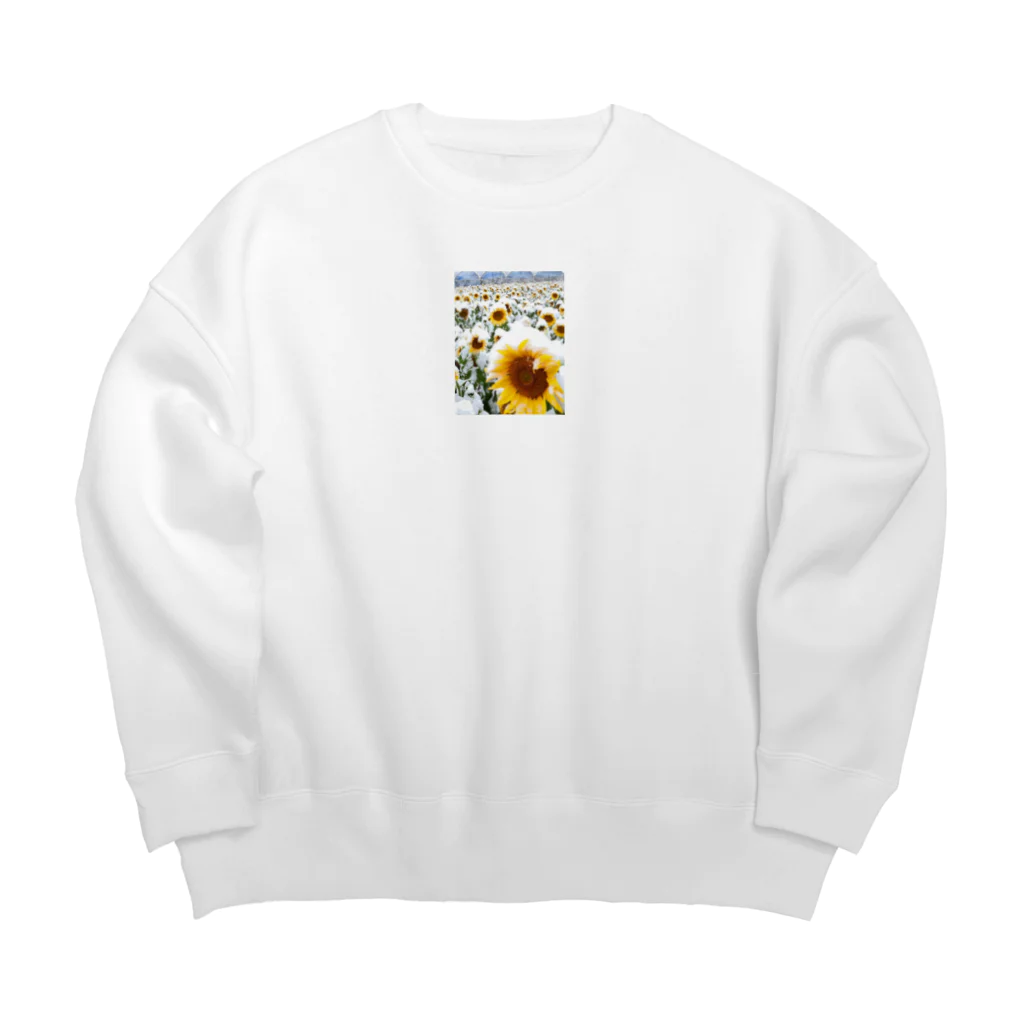 kazu_gの季節外れの雪の中のに咲く、季節外れのヒマワリ Big Crew Neck Sweatshirt